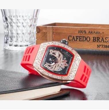 

Women Diamond Watch Top Brand rm Mens Luxury Watch Fashion Personality Barrel Shape Skeleton Watch Quartz Stopwatch Hommes Orologio, Slivery;brown