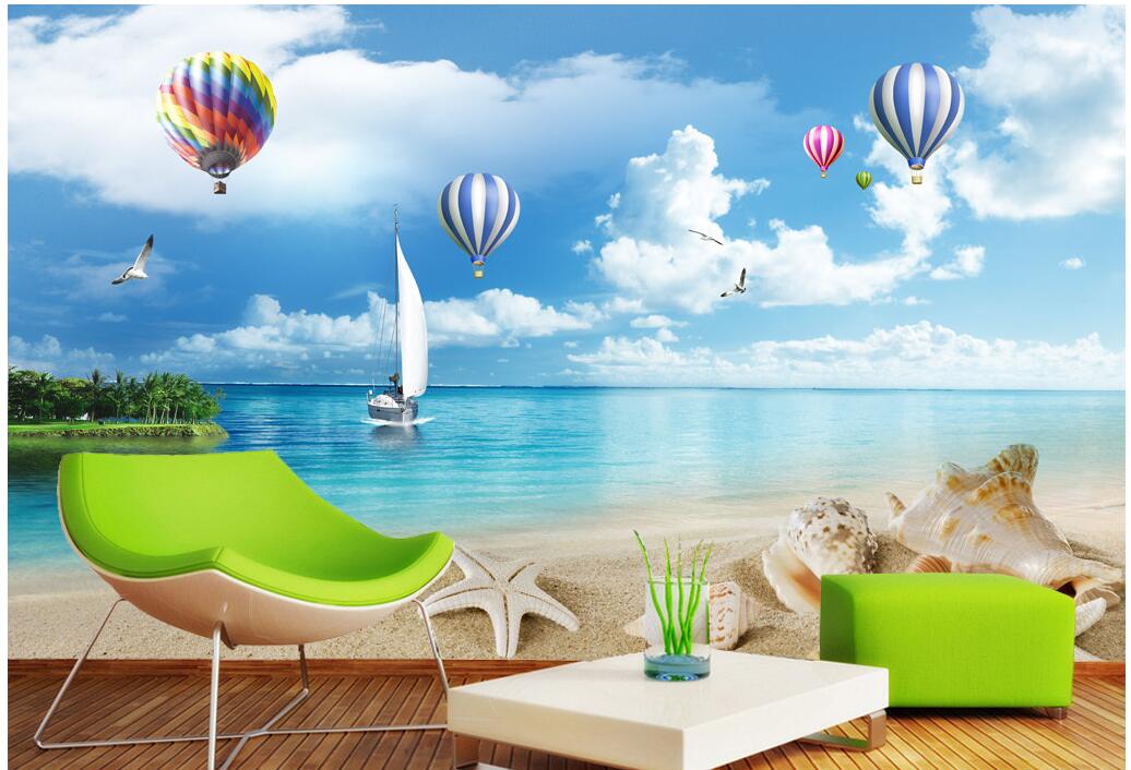 

3d photo wallpaper custom mural Summer style blue sky white clouds beach TV background home decor living room wallpaper for walls 3 d, Non-woven fabric