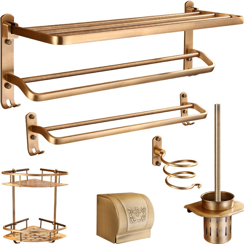 

Antique space aluminum bathroom storage rack,multi-function toilet brush holder, wall hanging, European bathroom accessories set