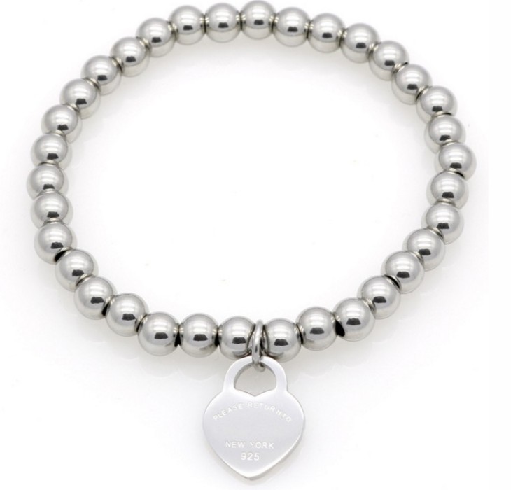 

Silver/Gold Color Heart Brand Heart Rhinestone Bead Stretch Style Plated 925 Silver Color Bangle Brcelet barcelets Letter Bracelet Logo Gift, Black