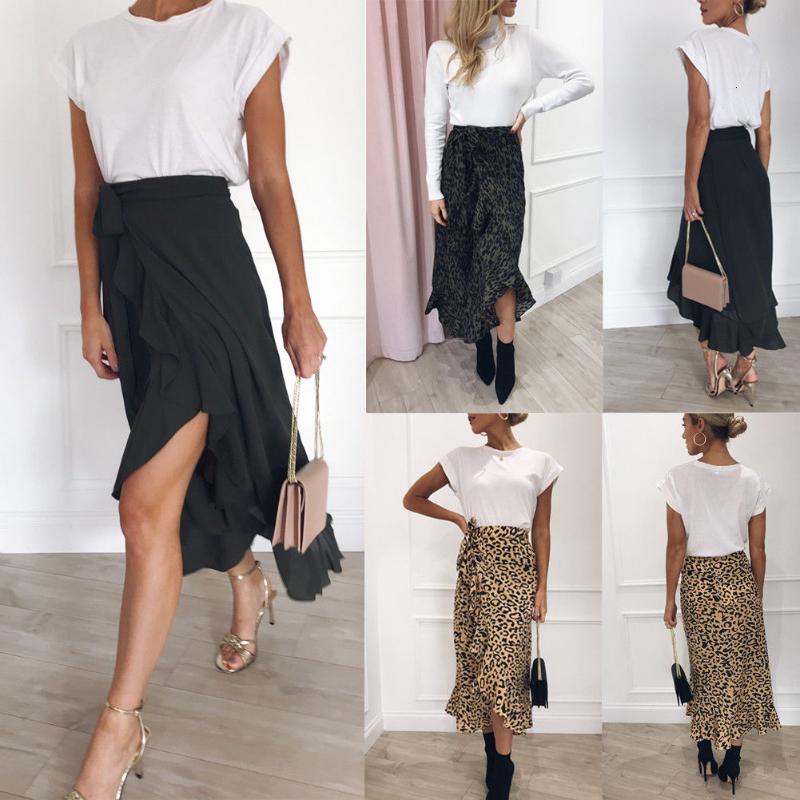 

Leopard Printed 2019 Women Ruffles Split Skirt Solid Work Wear Package Hip Pencil Midi Skirt Autumn Winter Bodycon Femininas