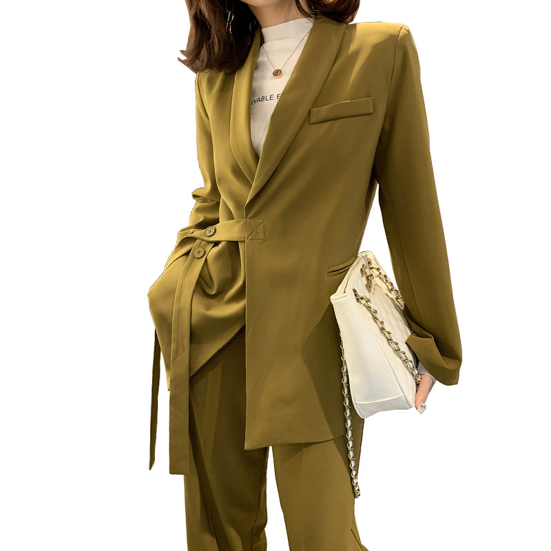 Vintage printemps femme costume veste avec ceinture jambe large pantalon costume ensemble Harajuku femmes manteau vêtements d'extérieur élégants