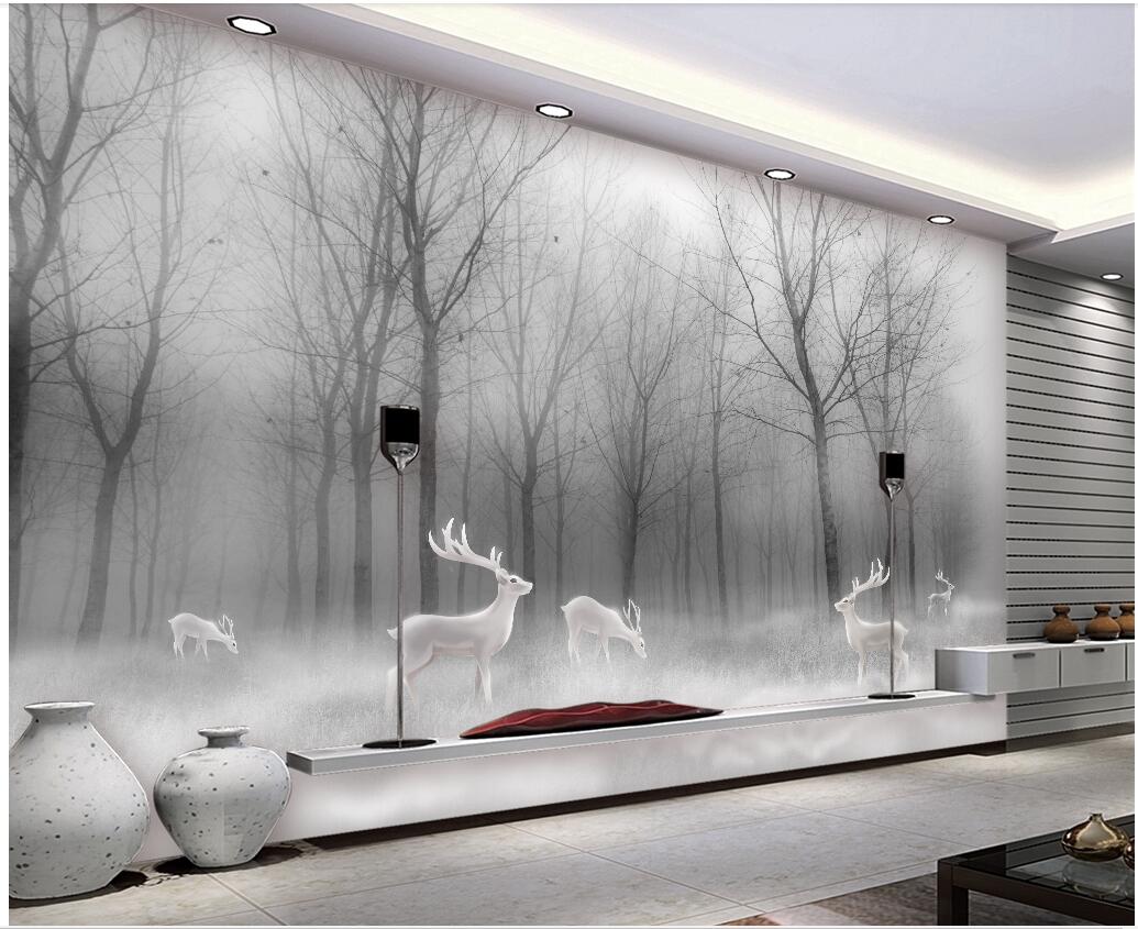 

WDBH custom photo 3d wallpaper Forest elk abstract woods black and white landscape home decor living room wallpaper for walls 3 d, Non-woven