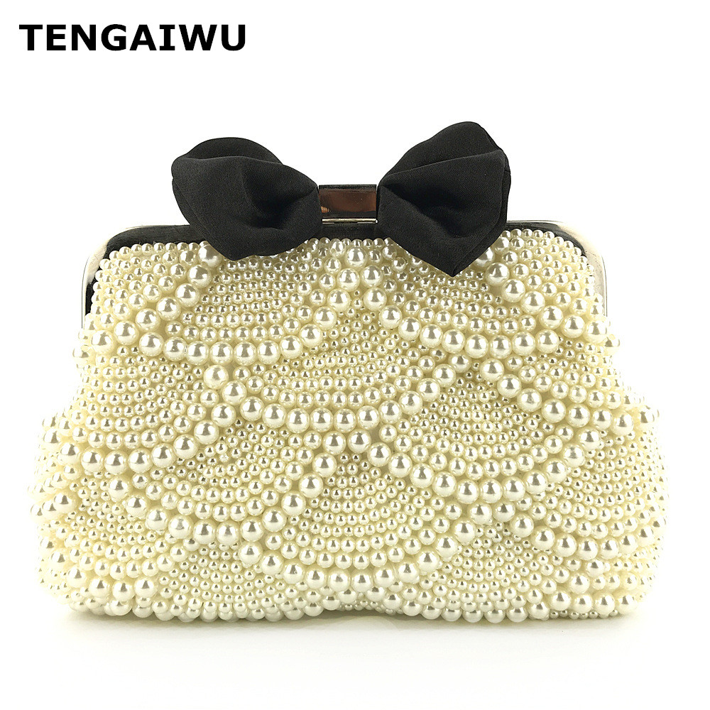 

Top Quality Women Evening Bag Pearl Beaded Day Clutches Purses Wedding Bridal Handbag With Chain Bolsas Femininas, As pic