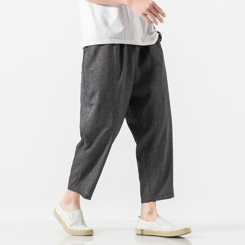 

Januarysnow Men Oversize Wide Leg Pants Mens Straight Casual Ankle-Length Pants Chinese Style Summer Male Harem Pants, Black