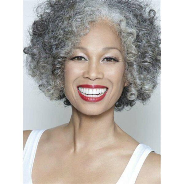 

Gracefully Short Afro Curly Grey Silver Women's Synthetic Hair Wig, Black