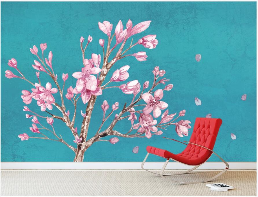 

custom photo 3d wallpaper Chinese style fresh watercolor cherry blossom background home decor 3d wall murals wallpaper for walls 3 d, Non-woven