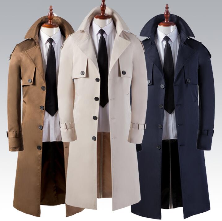 

Mens trench coats beige brown blue man long coat men clothes slim fit overcoat long sleeve 2020 spring autumn new designer 6XL