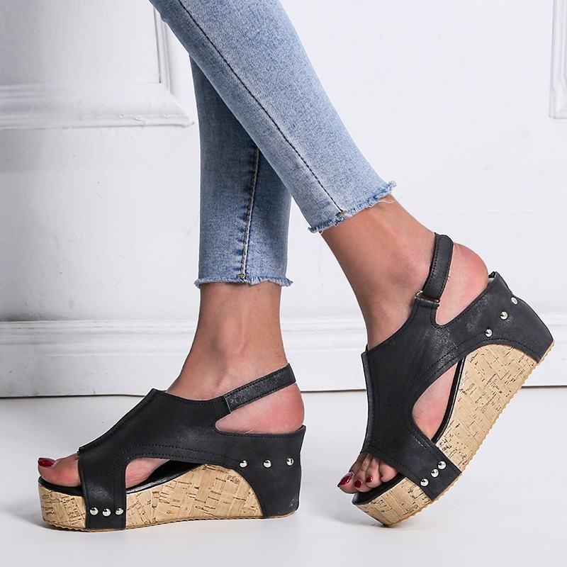 

Women's Shoes Fish Mouth Sandals 2020 Slope With Waterproof Platform High With Sandals Zapatos De Mujer Sapato Feminino, Black