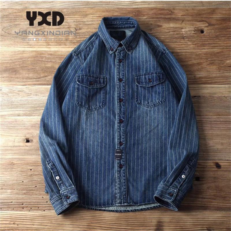 

New Camisa Masculina Long Sleeve Shirt Denim Shirts 2020 Men Casual Striped Shirt Mens Dress High Quality Camisas Para Hombre, Black