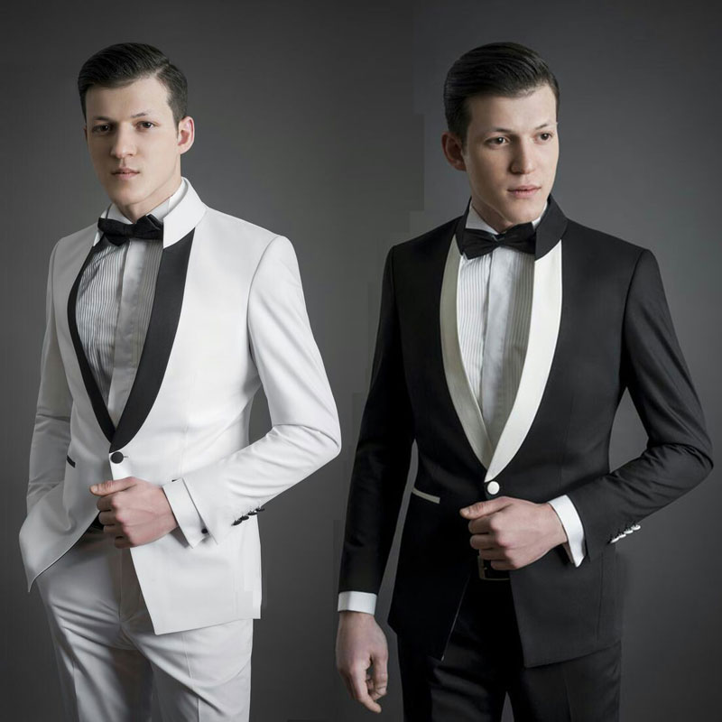 

Stand Lapel Black and White Men Suits for Wedding Bridegroom Blazer Men Wedding Tuxedo 2Piece Coat Trousers Terno Masculino Costume Homme, Same as image