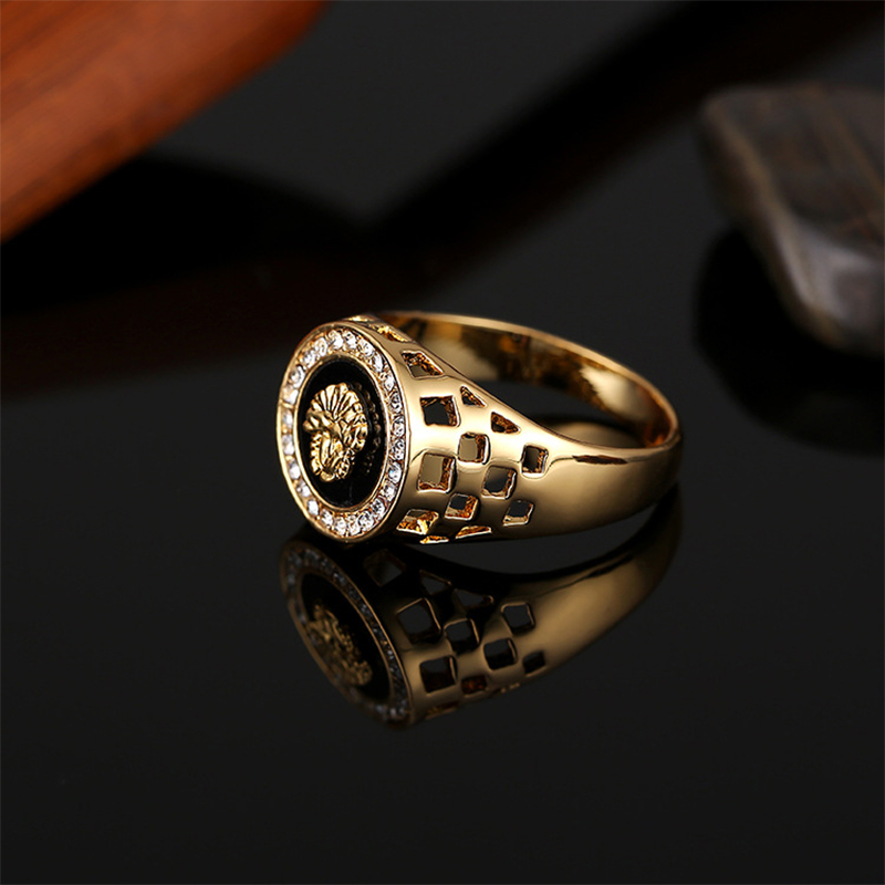 

New Fashion Gold Silver Colors Ring stones Classic Men's Punk Rock Style Hip Hop Ring Lion Head Finger Rings for Men Women