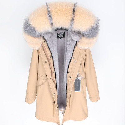

women snow coats Lavish Lemon yellow fox fur trim hoody Maomaokong brand grey rabbit fur lining khaki long parkas Sweden, Choose the style