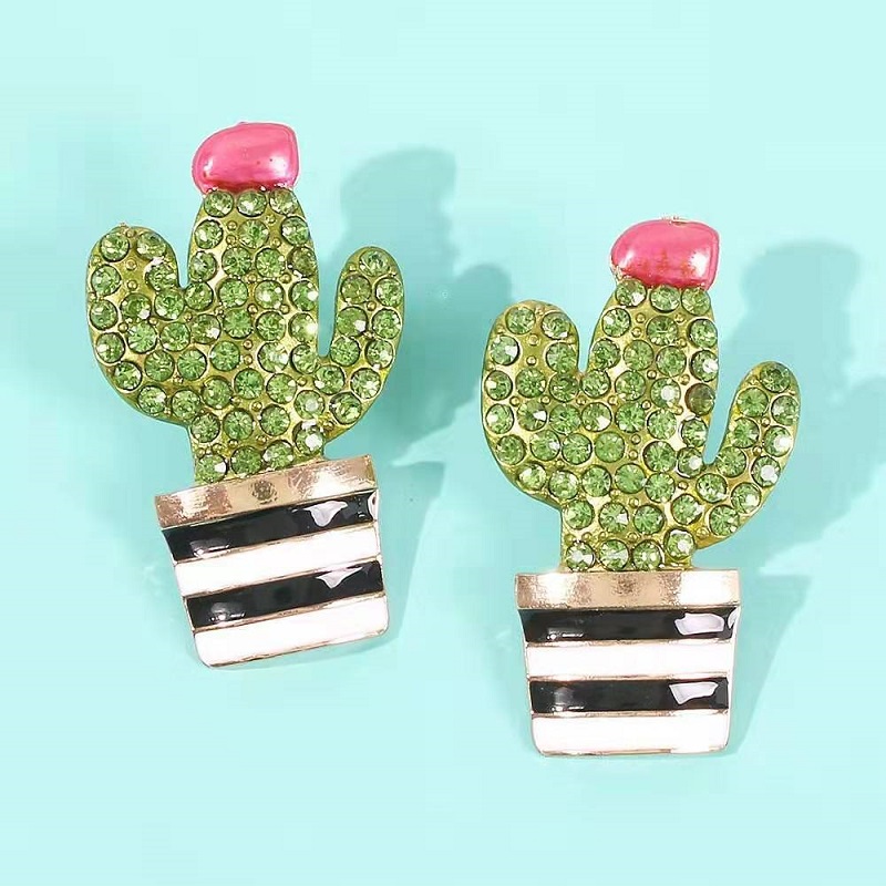 

Fashion- out ear studs for women luxury designer green bling diamond plant stud earrings alloy rhinestone fashion friendship jewelry gift