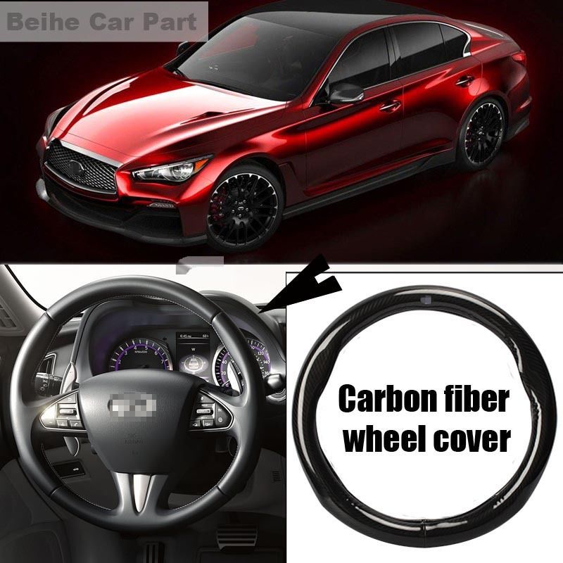 For Infiniti Q50 Black Carbon Fiber Leather Steering Wheel Cover Sport Racing-image-454745244