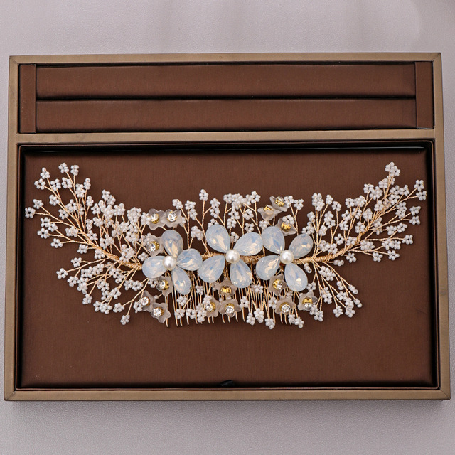 

New Handmade Gold Flower Crystal Bridal Hair Combs Women Head Decoration Wedding Hair Accessories Head Piece Hair Jewelry