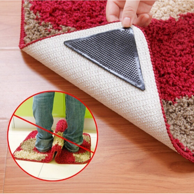 

4pcs Practical Silicone Rug Carpet Mat Grippers Non Slip Grip Corners Pad Reusable Washable Bathroom Kitchen Home Decoration, As show