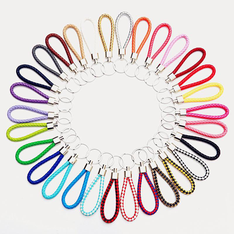 

28 colors PU Leather Braided Woven Keychain Rope Rings Fit DIY Circle Pendant Key Chains Holder Car Keyrings Jewelry accessories