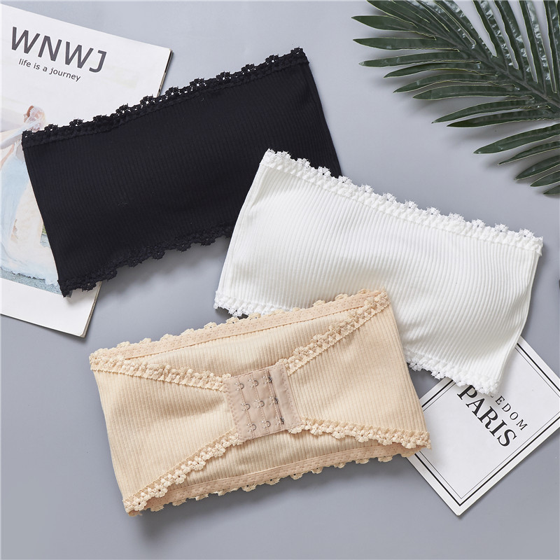

Bottom Anti-light Bra No rims Tube top Lace wrapped chest underwear, Black