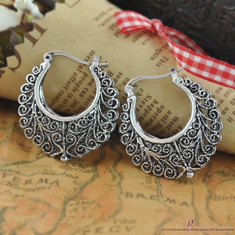 

E1544 classical post-modern style accessories European style hollow carved double-sided half-circle round earrings