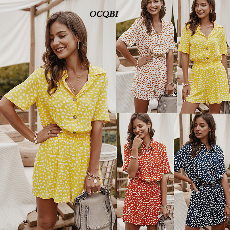 

Plus Size 2020 Women Playsuits Bohemian Print Fashion Clothing Casual Sexy Playsuits, Orange