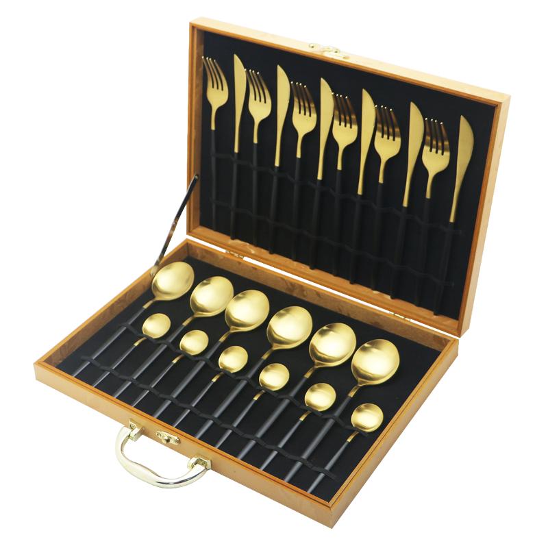 

24Pcs Stainless Steel Dinnerware Set Black Gold Cutlery Set Knife Fork Spoon Dinner Flatware Kitchen Tableware With Box