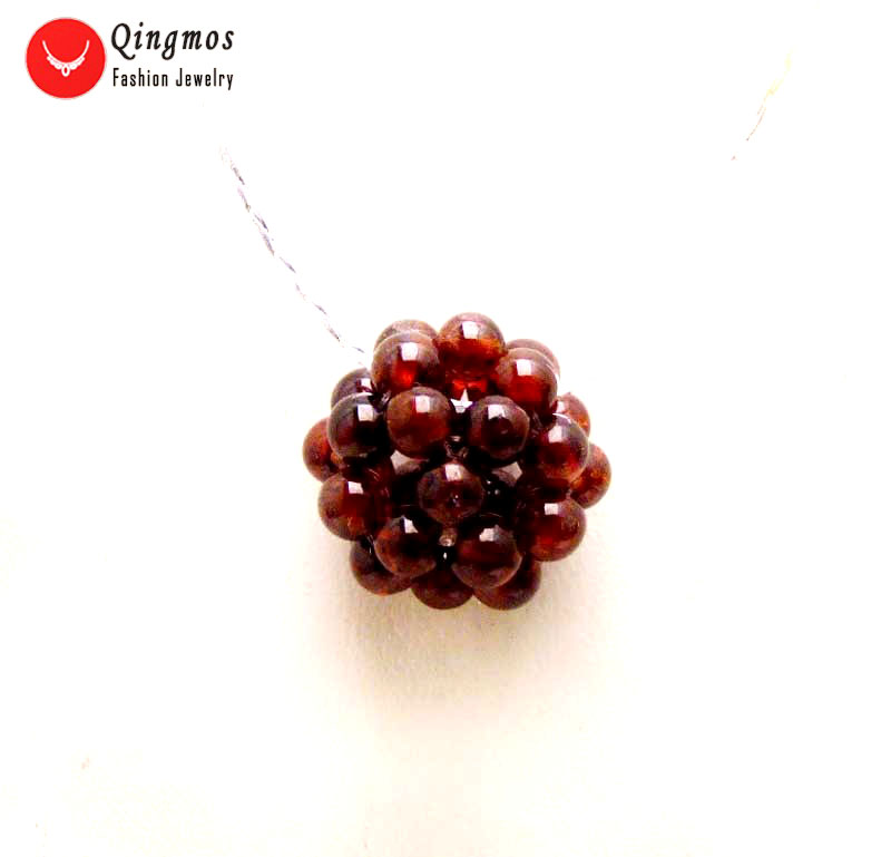 

Qingmos Natural Brown Garnet Handwork Weaving 18-20mm Round Ball Pendant Necklace for Women Silver Plated Chain Chokers 17