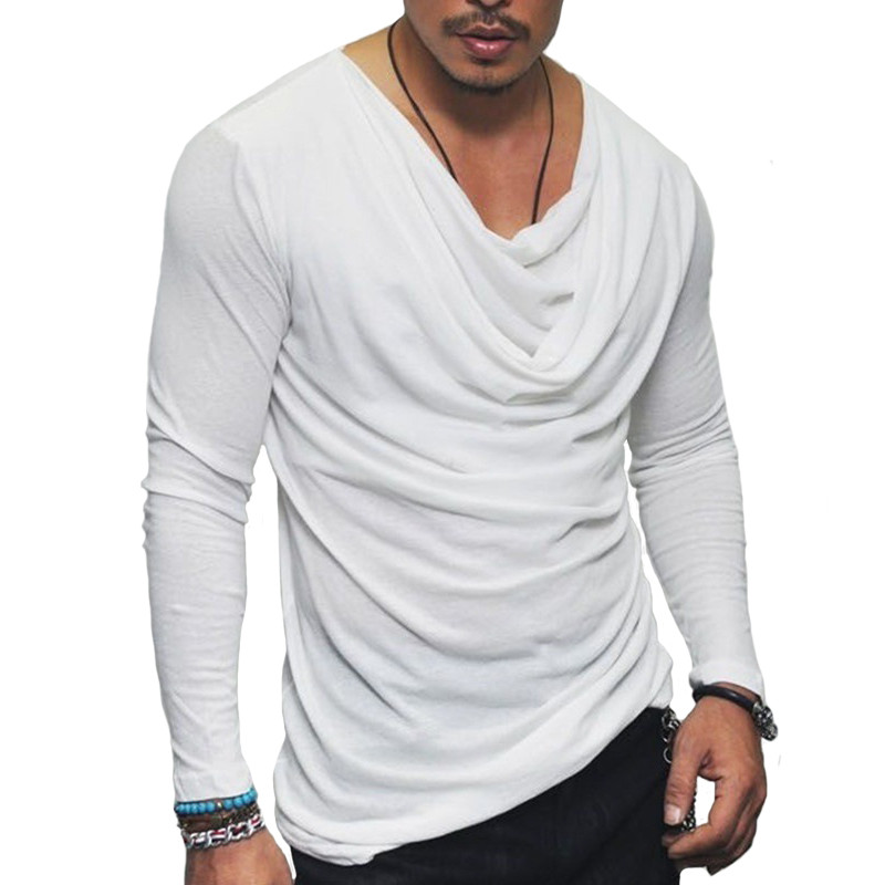 

Men's T-Shirts T Shirt Men Fashion Fold Design Solid T-shirt Long Sleeve Hip Hop Streetwear Slim Fit Tshirt Tops, White
