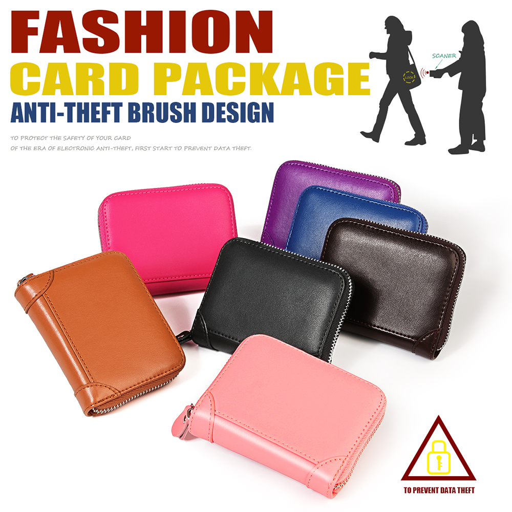 

Unisex Mini Clutches RFID Blocking Zipper Purses Genuine Leather Credit Bank Cards Wallet Photo Holder Pocket Pouches Banknote Pocket Gift, 7 colors for choice
