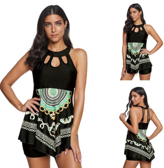 

popular fat plus plus size swimwear skirt split fit skinny irregular hem skirt split flat angle swimsuit flexible stylish bikinis sets