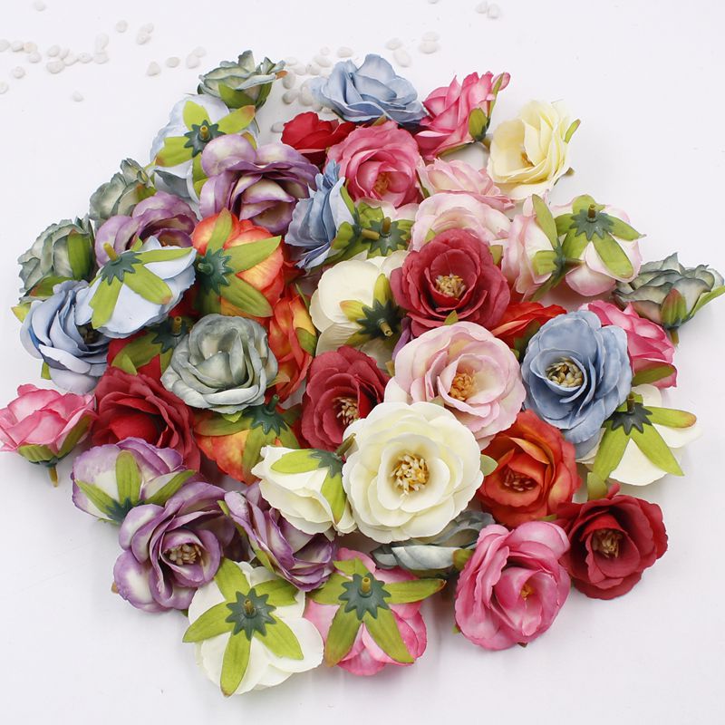 

10pcs 5.5cm colorful peony artificial flower head wedding decoration mini silk flower DIY wreath carft flowers, Blue