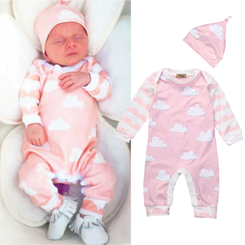 

Newborn Baby Boys Girls Clothes Long Sleeve Romper Jumpsuit Hat Outfits Clothes 2pcs Set, As pic
