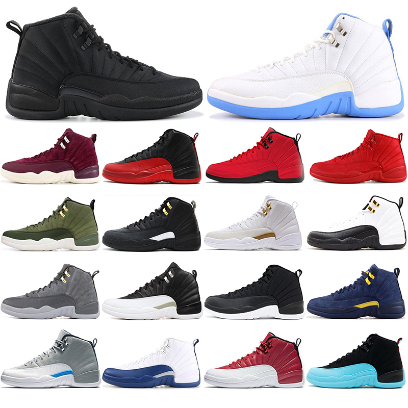 

with free socks 12 12s Basketball shoes for men mens Winterized THE MASTER university blue wolf grey FLU GAME Sports Sneakers size 40-47, 19
