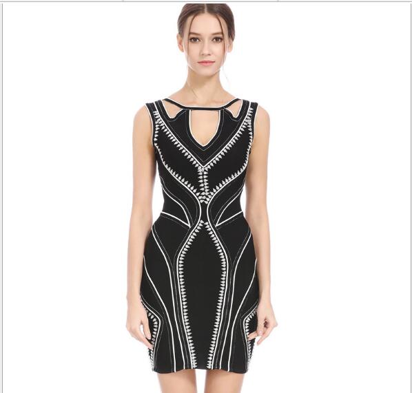 

Hot style sexy beading sequined low bosom pub vintage party celebrity bodycon women bandage dresses wholesale, Black