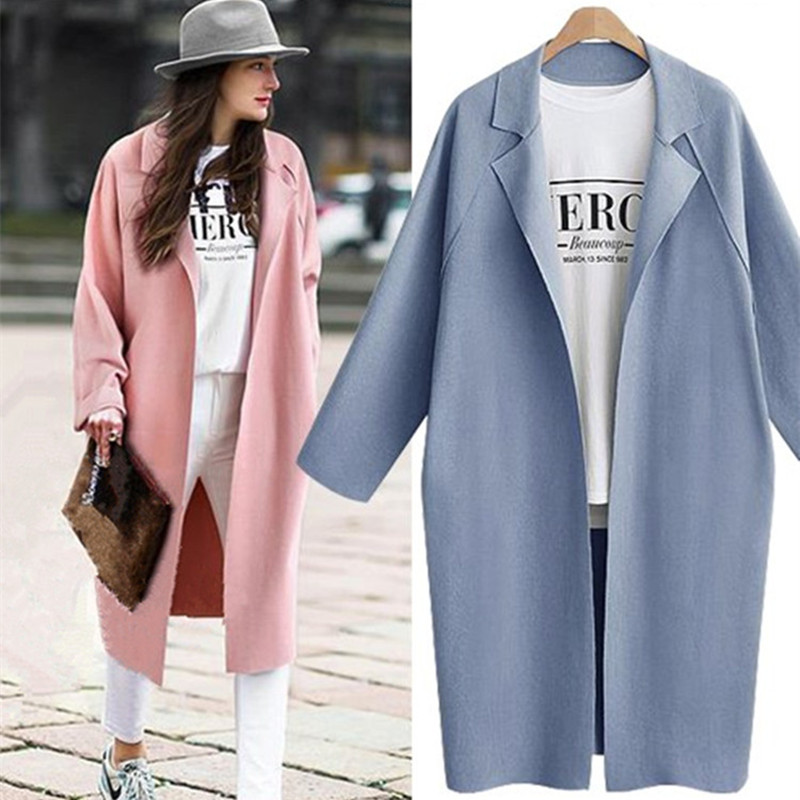 

New Spring Autumn Women Trench Plus Size Fashion Simple Loose Turn-Down Collar Solid Long Trench Coat For Women Large Outerwear, Gray
