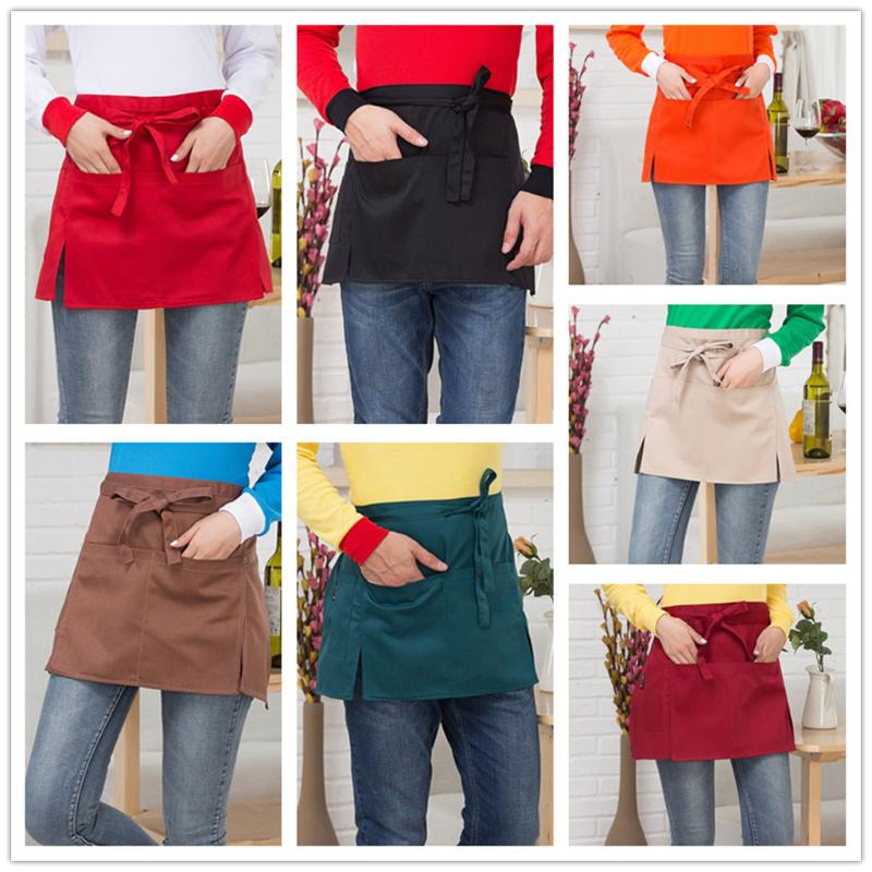 

Oil stain Waist Short Apron Hotels Restaurant Cafe Waiters and Waitresses Uniforms Aprons durable soft polyester Apron 2020