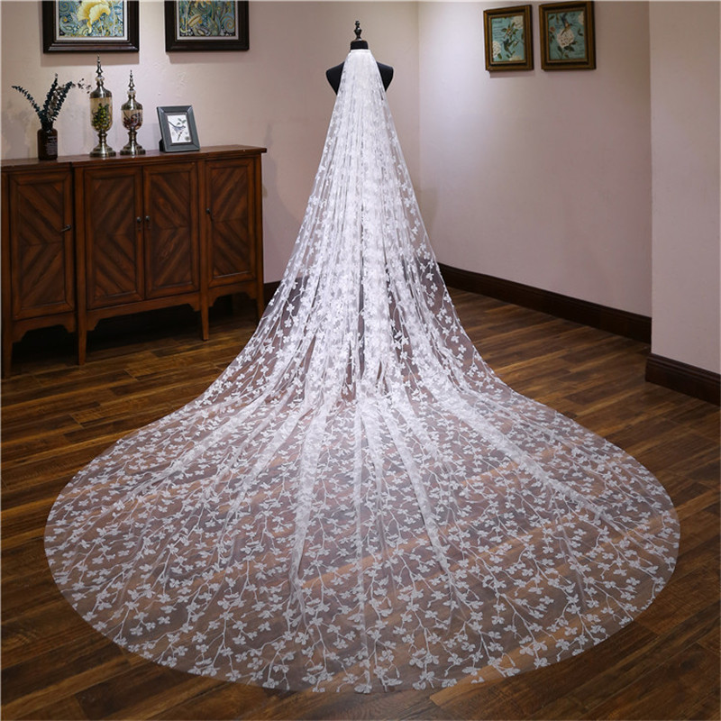 Fashion White Champagne Wedding Veil One Layer 3 Meters Bridal Veil Big Trailing Bridal Accessories Bride Veils-image-515658754