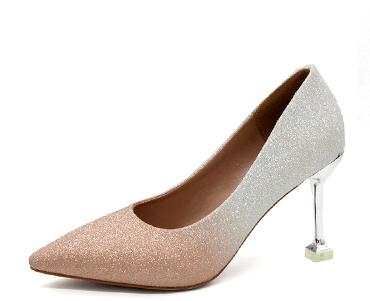 

2019 Women's shoes in Spring and Autumn with New style High heel fine heel pointed end sequined cloth@249, Silver