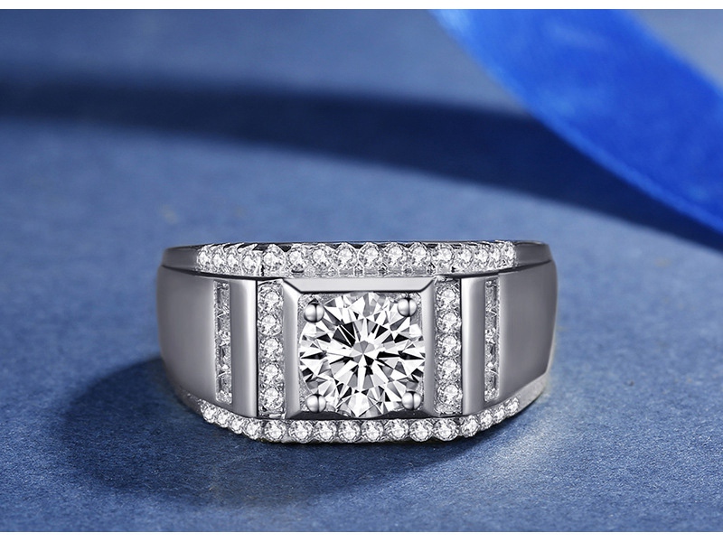

Wholesale- Men's Rectangular CZ Diamond Ring Luxury Designer Jewelry Silver Plated Temperate Plated 18K Gold Men's Deluxe Ring