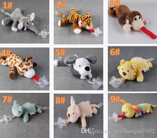 

10 Style New silicone animal pacifier with plush kids toys baby giraffe elephant nipple kids newborn toddler kids Products include pacifiers