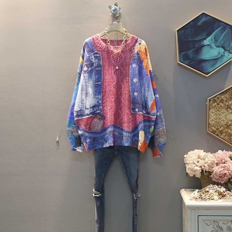 

2020 Spring Autumn New Pattern Round Collar Long Sleeve Hit Colors Knitting Pullovers Casual Sweater Women V451, Picture color