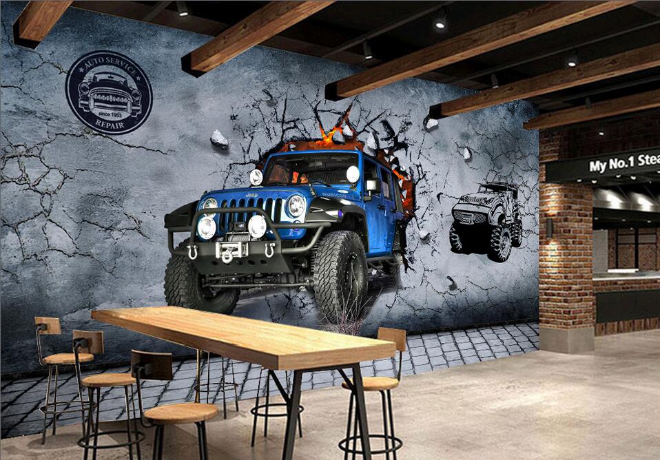 

WDBH custom photo 3d wallpaper Vintage broken wall off-road vehicle restaurant bar decor 3d wall murals wallpaper for walls 3 d living ro, Non-woven