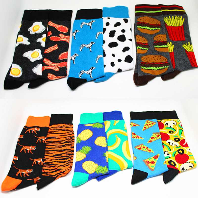 

1 pair men socks Left and right feet different fashion male socks skateboard style cotton trend in the tube novelty funny