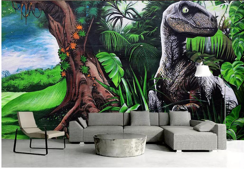 

WDBH 3d wallpaper custom photo Hand drawn doodle raw forest dinosaur living room home decor 3d wall murals wallpaper for walls 3 d, Non-woven