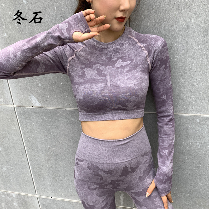 

2pcs Camouflage Yoga Set Fitness High Waist Leggings + Long Sleeve Shirt or Sports Bra Women workout GYM Sports Wear Yoga Suit, Red set1
