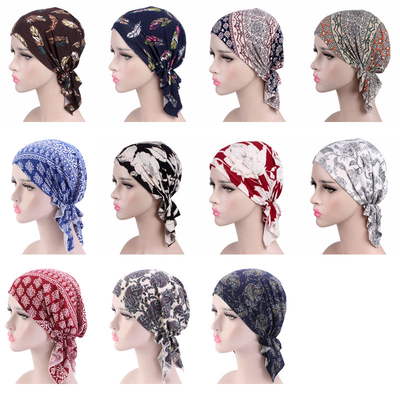 

New Muslim Women Floral Stretch Cotton Scarf Turban Hat Chemo Beanies Caps Head Wrap Headwear For Cancer Hair Loss Accessories, Multi