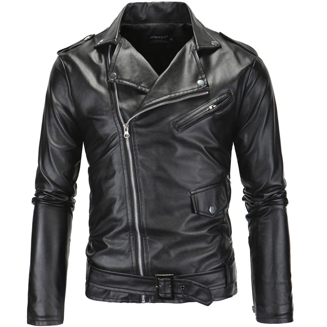

Winter Men's Leather Jackets Slim Fit Faux Jacket High Quality Stylish Male Zippers Coat Men Moto Jacket Plus Size 3XL, Black