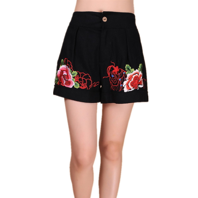 

Sexy Casual Shorts Women Fashion Feminino Summer Slim Embroidery Vintage Ladies Short Pantalones Cortos Mujer Clothing, Black