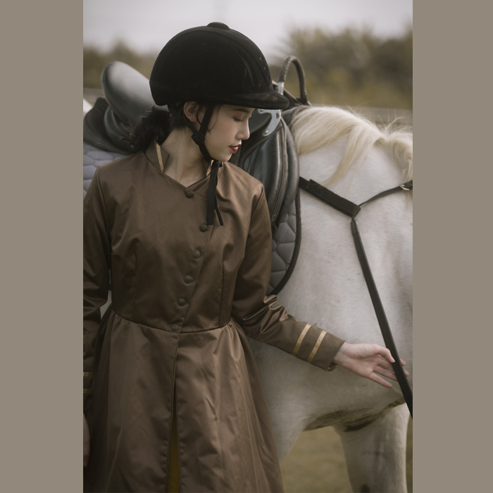 

2020 New Arrival England Style Full Long Turtleneck Single Breasted Skirt Solid Trench, Brown