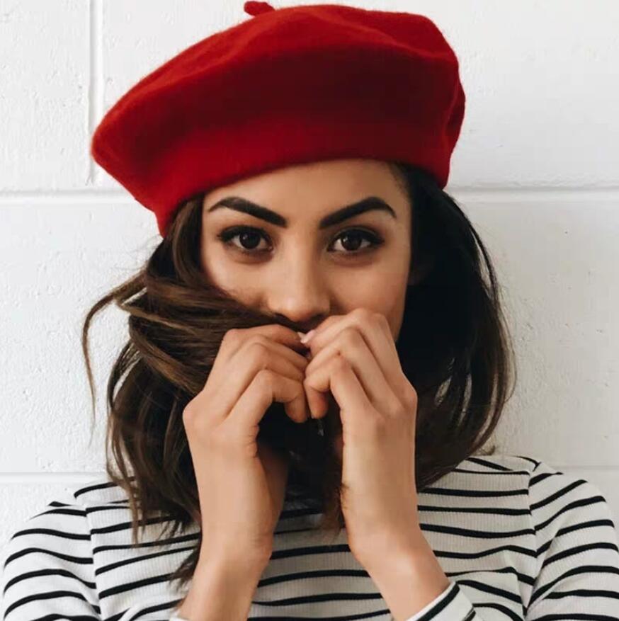 

French Style Solid Casual Vintage Women's Hat Beret Plain Cap Girl's Wool Warm Winter Berets Beanie Hats Femme Aldult Caps 17 Colors, As picture